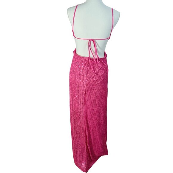 Love is For Eternity Hot Pink Sequined Butterfly Dress y2k Prom Formal Size L - Picture 6 of 10